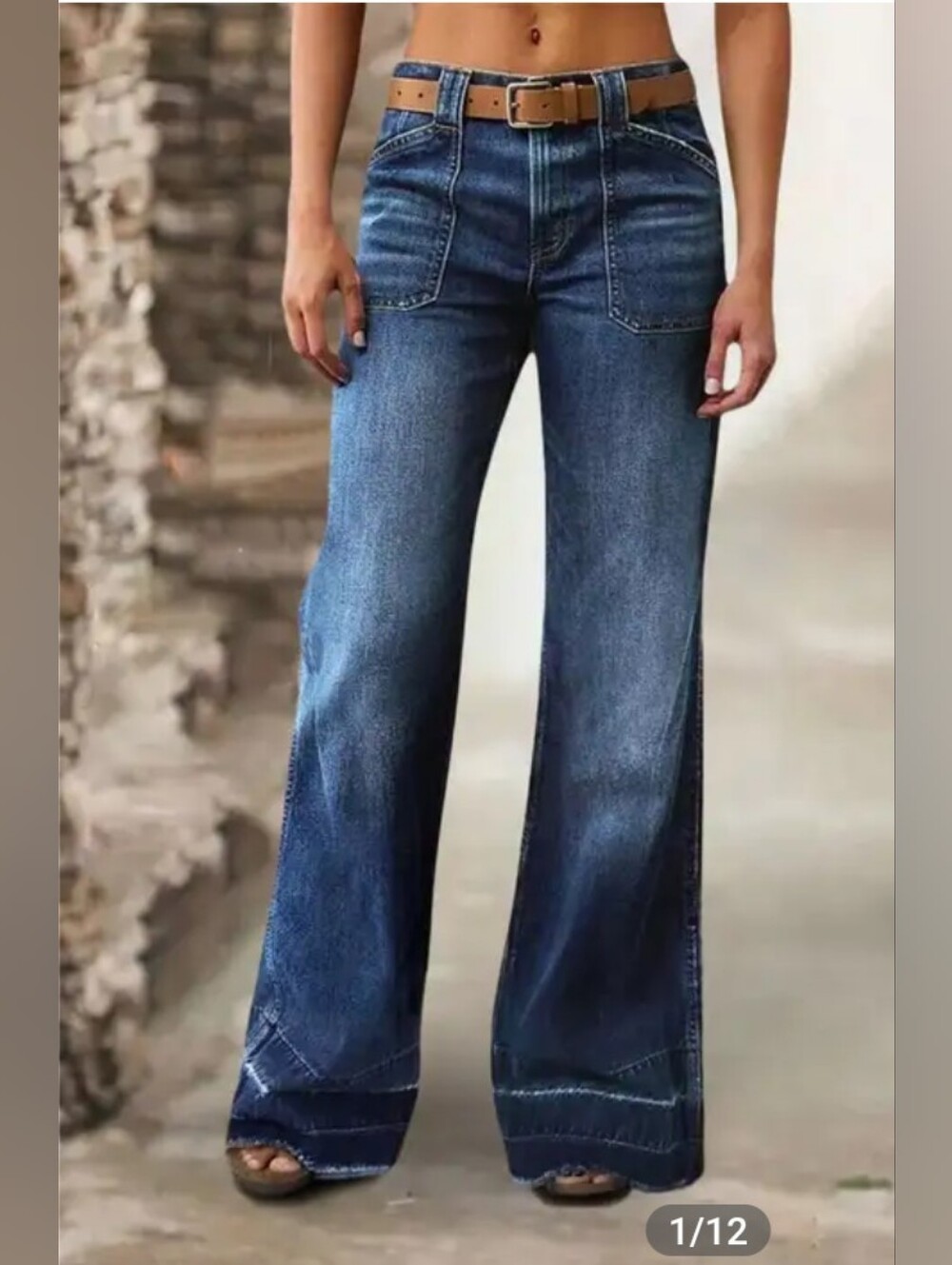 Flamingals Wash Stitch Detail Raw Hem Mid Waist Wide Leg Jeans NWT